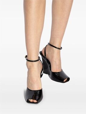 Saint Laurent La Scandale 110 patent leather wedge sandals